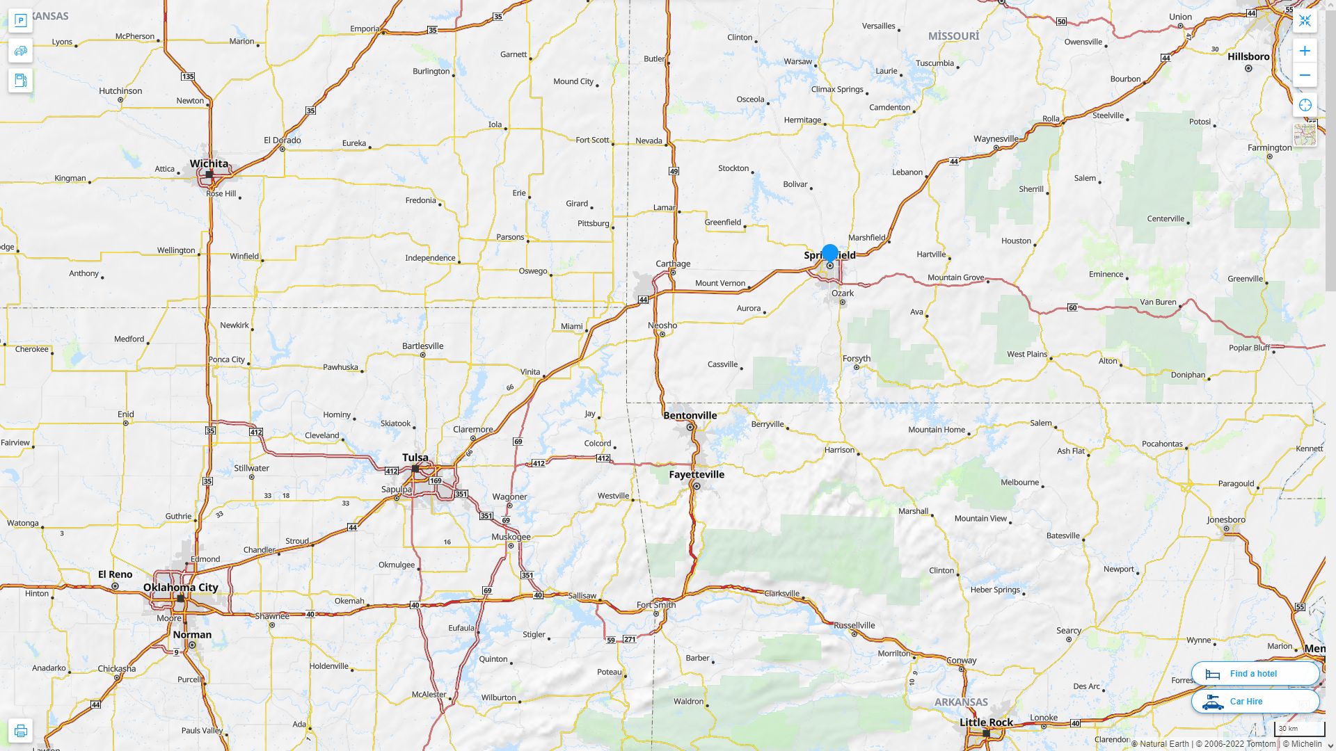 Springfield Missouri Highway and Road Map